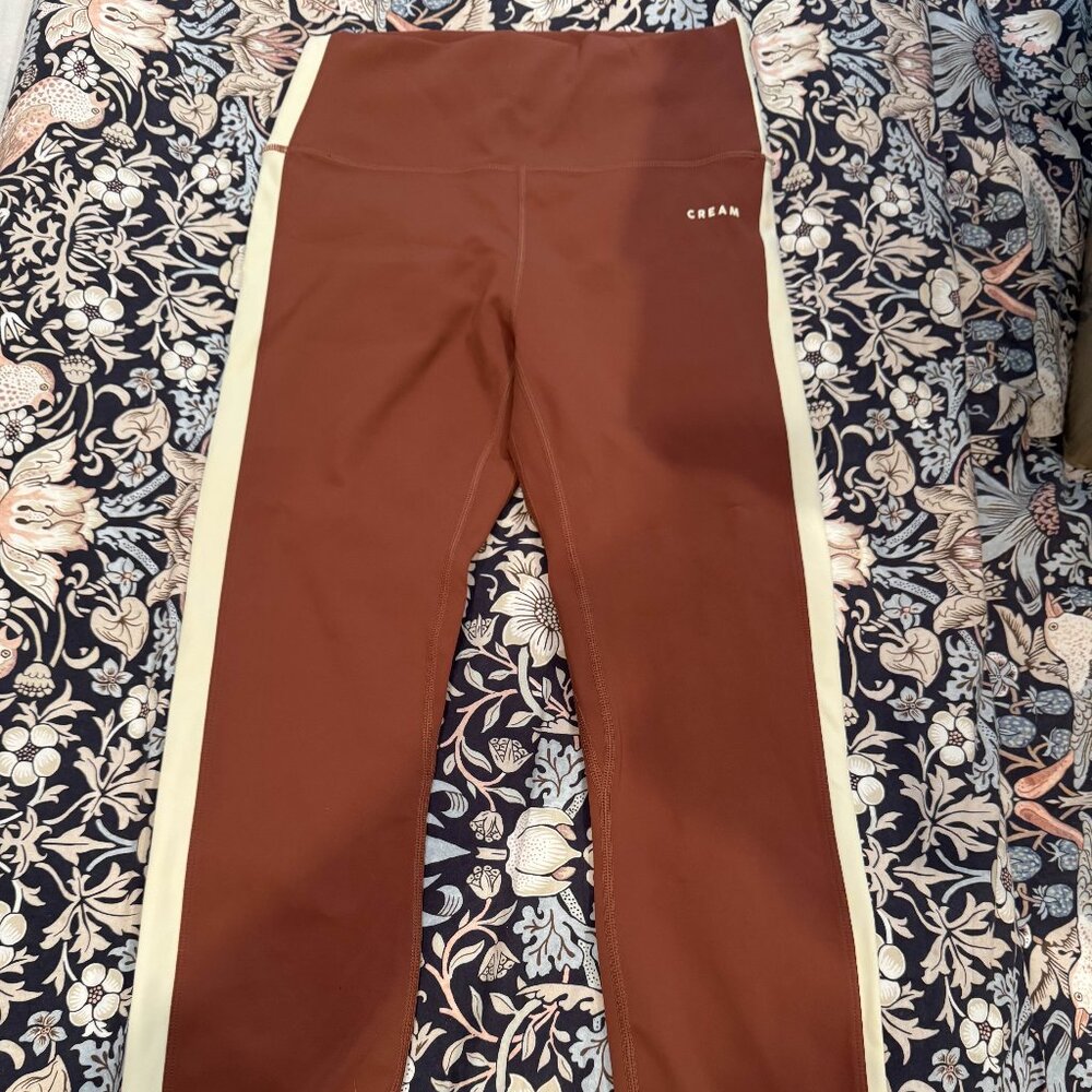 Cream Yoga Leggings Brown/White Size L